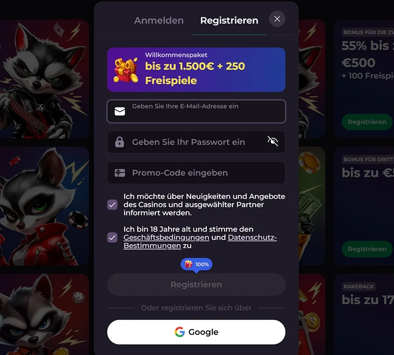 Registrierung und Anmeldung im Rockyspin Casino